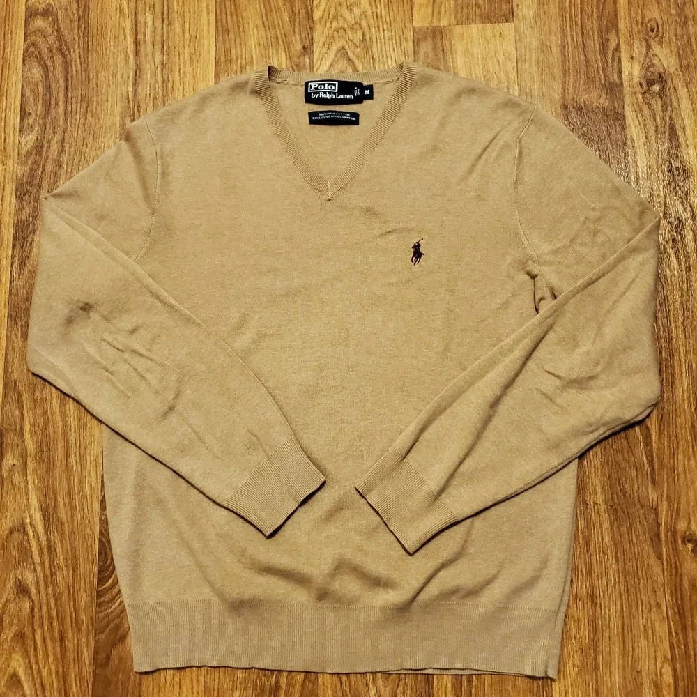 Vtg Polo Ralph Lauren Sweater Men‎ Medium Brown V-Neck Pima Cotton Golf